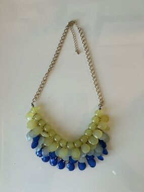Statement Yellow and Blue Teardrop Bib Necklace - Women Jewelry Boho